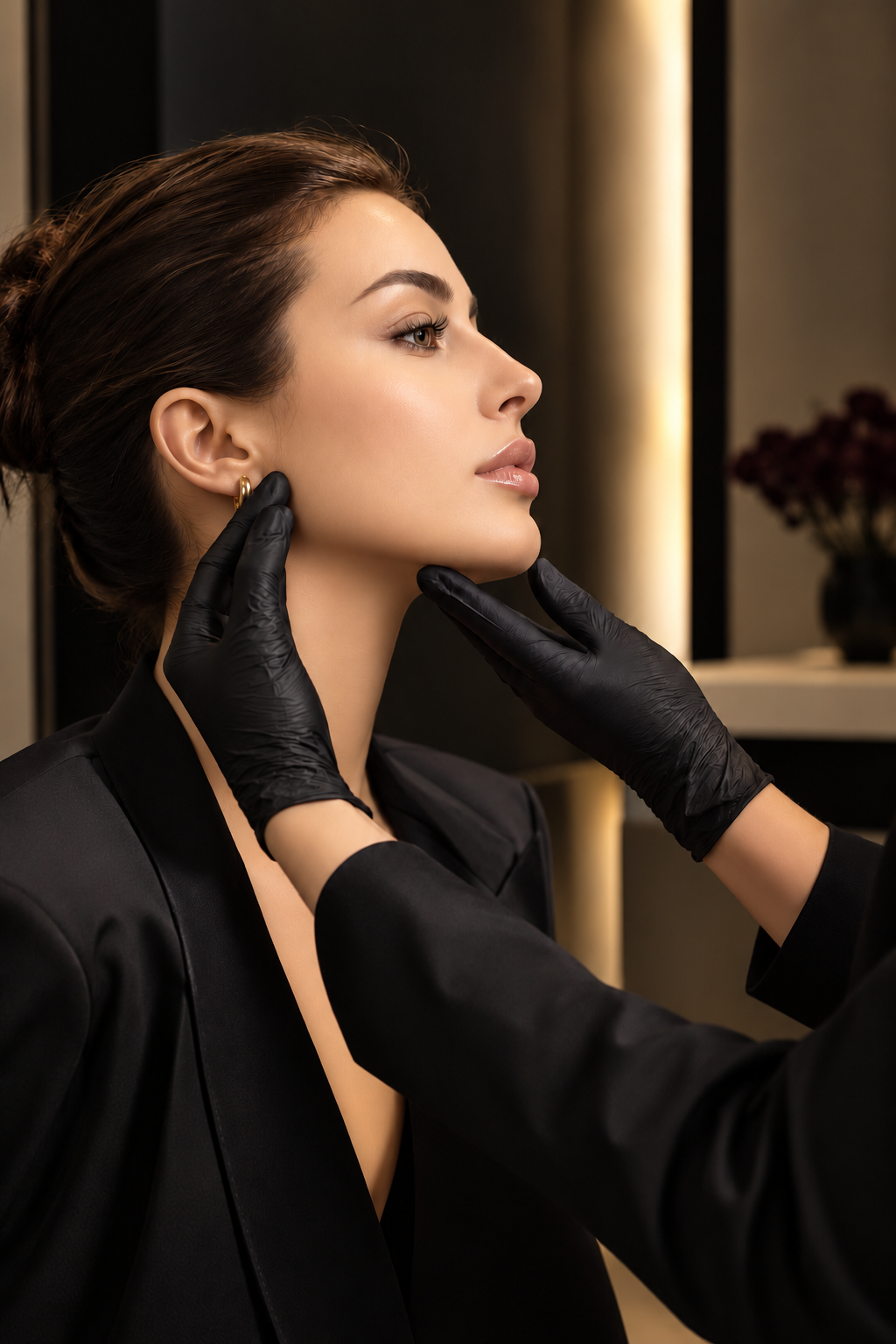 Valoración estética de un perfil facial con iluminación editorial